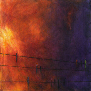 Birds on a Line at Sunset #1, 20x20 acrylic on canvas, $325